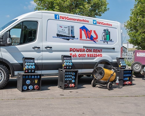Outdoor Generator Hire - company van with different generators