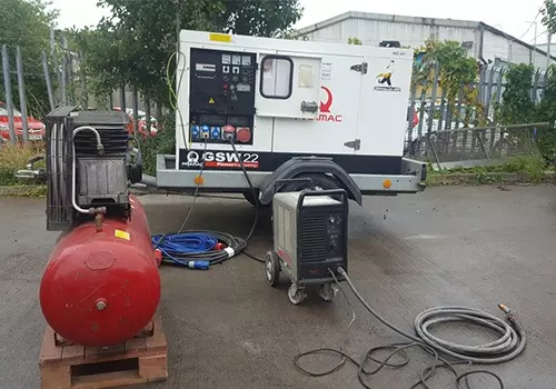 generator with welding machine set up